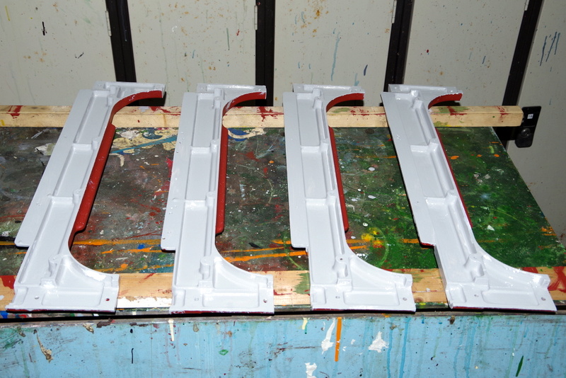 Class 127: Freshly-painted backs of the door pull boards