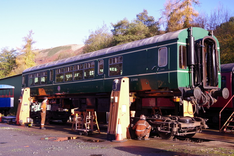Class 109: 50416 lifted in readiness to receive the no. 1 engine