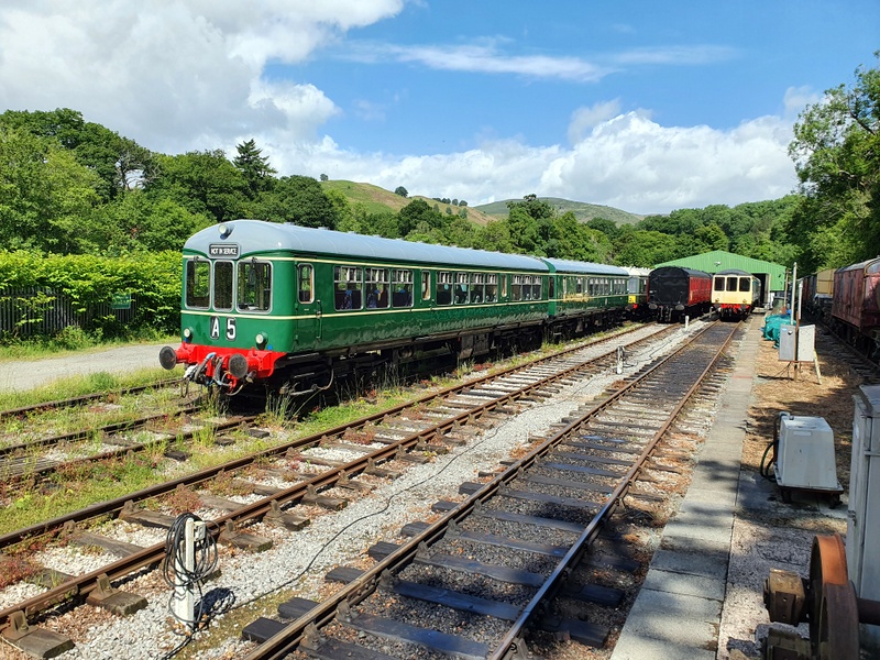 Wickham class 109 with freshly-painted roofs at Pentrefelin