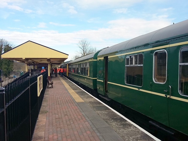 Class 109 and Class 104 with a gauging train at Corwen Central Station on 04/04/23