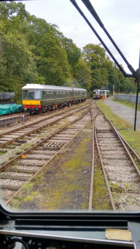 Class 108 and the hybrid class 127/108 viewed from the Wickham class 109 at Pentrefelin