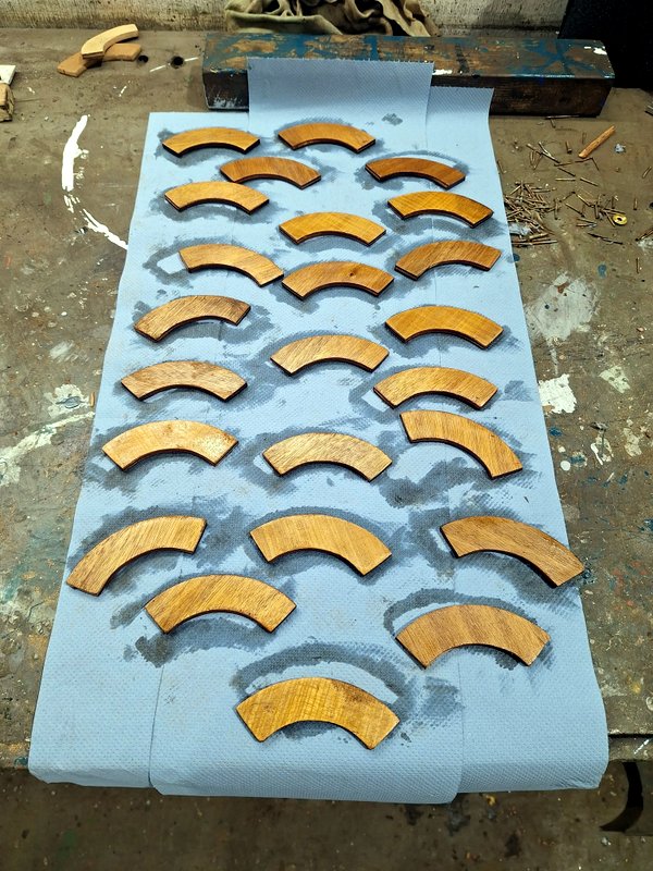 Class 110: First coat of varnish for the new window trims