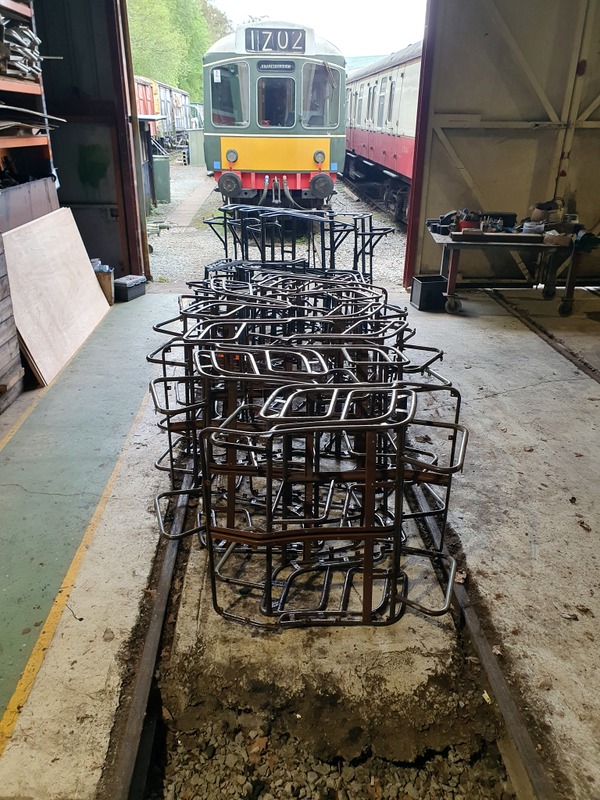 Class 110: Seat frames ready for shot blasting and powder coating